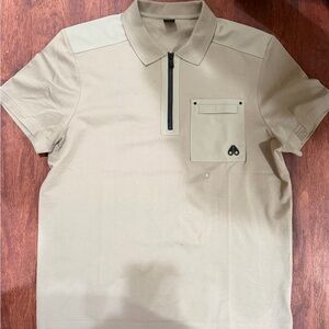 Men's Mooseknuckle Short-Sleeve Polo Zip Shirt in Light Khaki